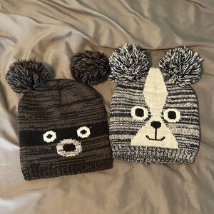 Adorable Animal Knit Beanies for Kids - Black and Gray